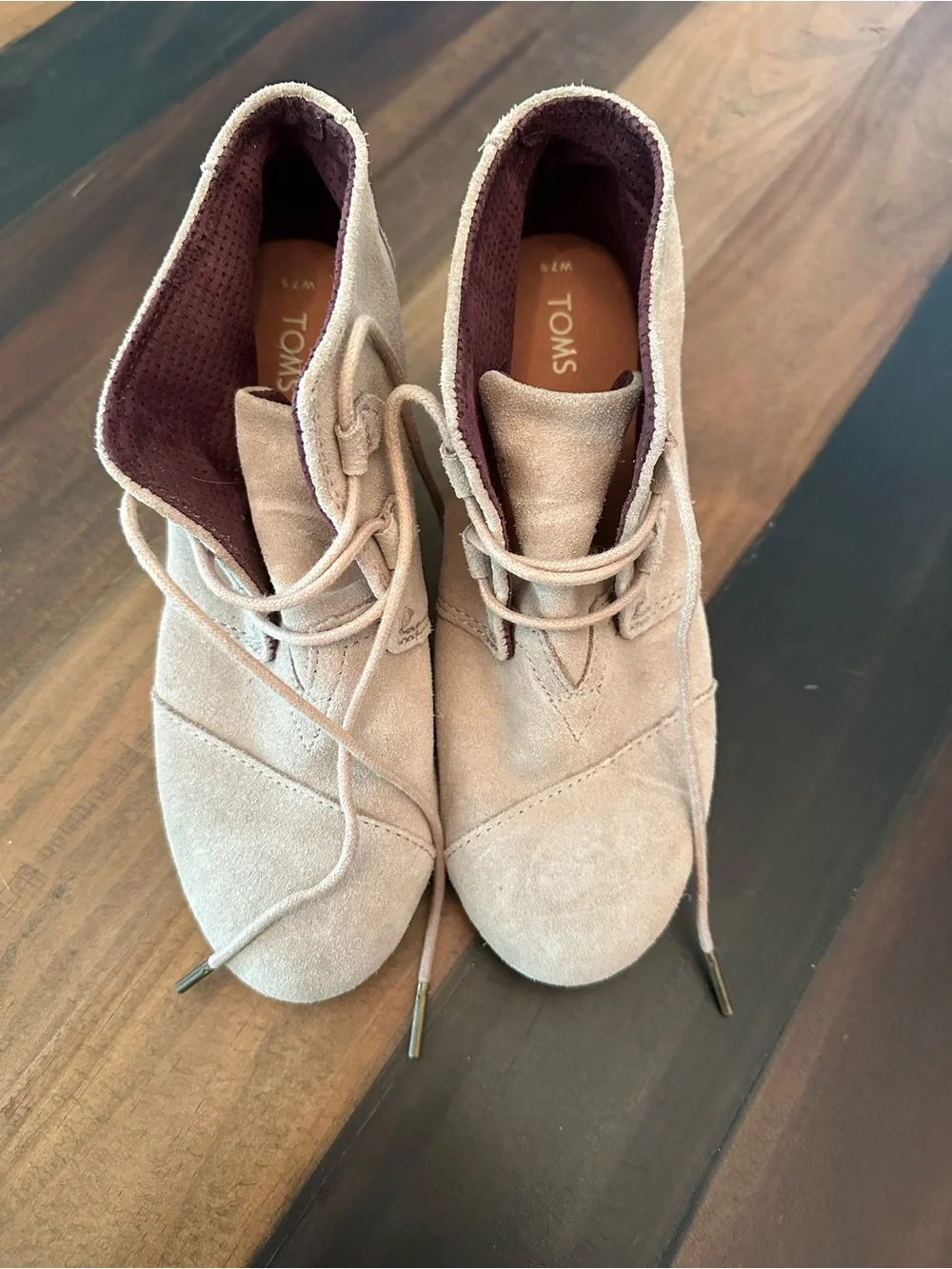 Toms Suede Wedge Lace-Up Booties